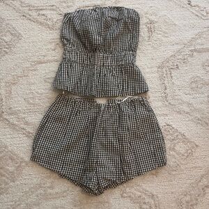 Posse Black and White Gingham Strapless Top and shorts